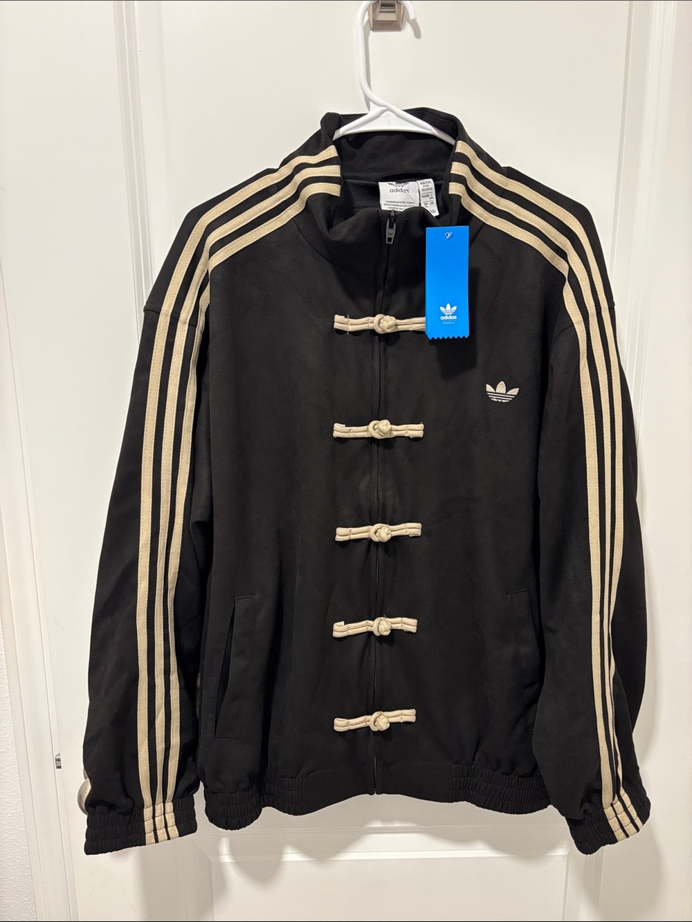 adidas Black Jacket with Chinesse Beige Stripe Accents